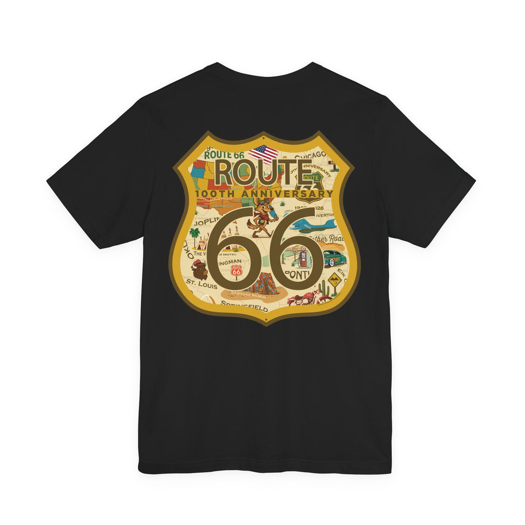Legends of Route 66 100th Anniversary Landmark Shield Design Cotton Front and Back Printed Short Sleeve Tee