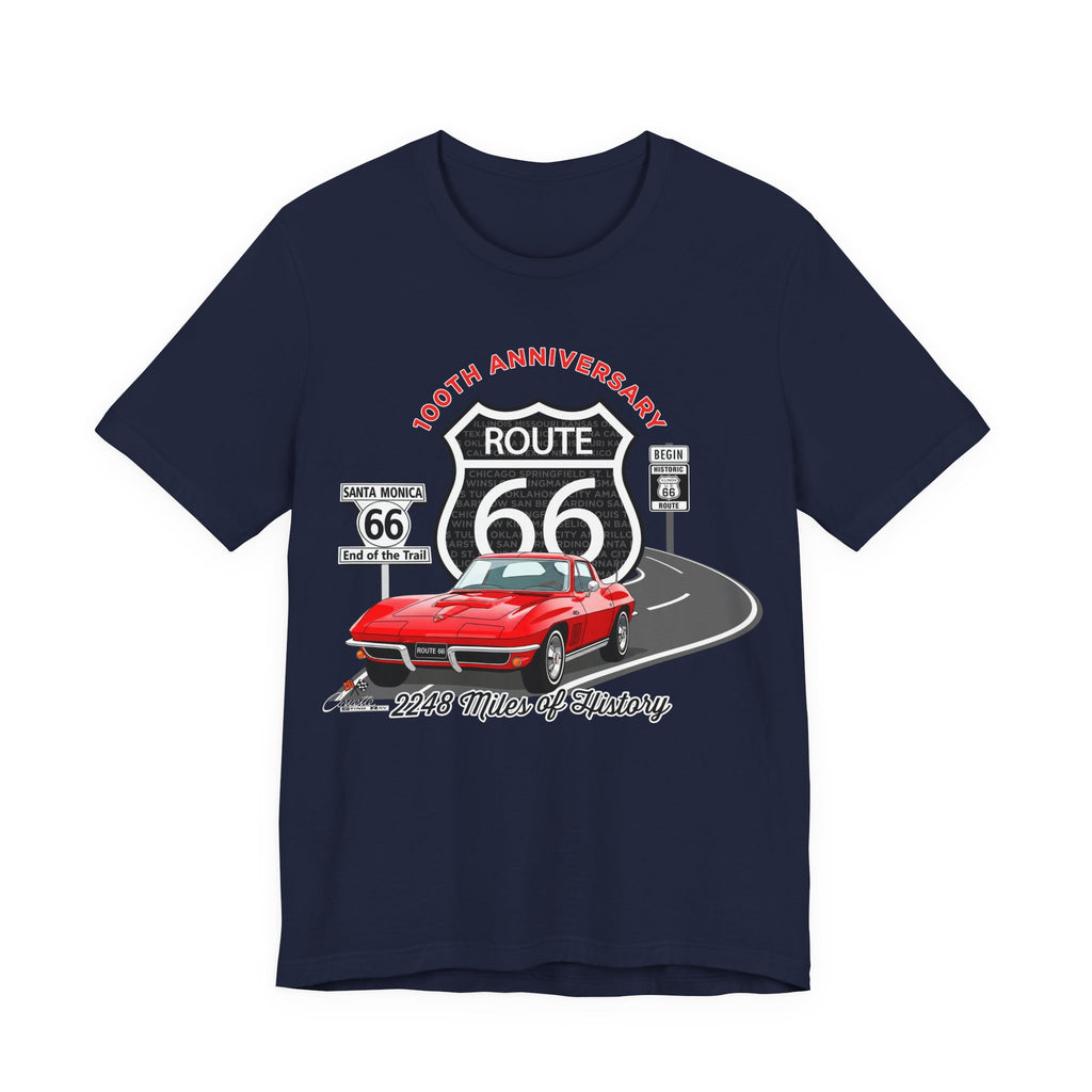 C2 Corvette Route 66 100th Anniversary Short Sleeve Tee – Legends of the Road, Perfect for the Corvette Fan