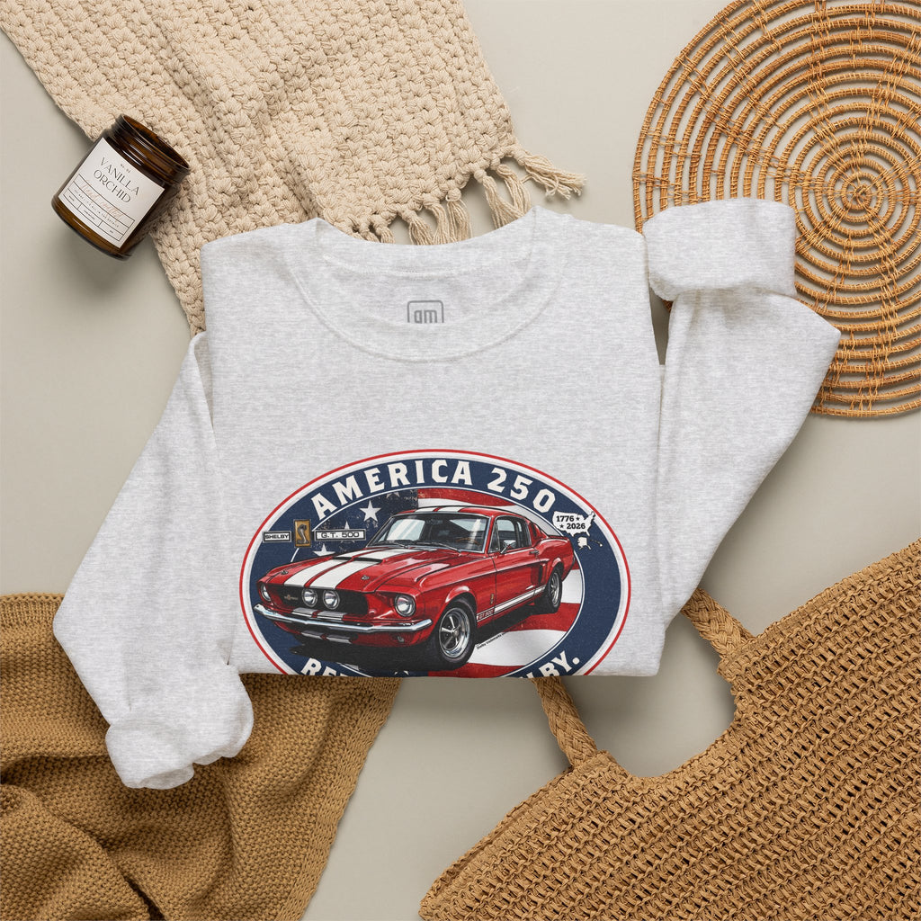 1967 Shelby GT500 "Red. White. Shelby." America 250 Oval Crewneck Sweatshirt