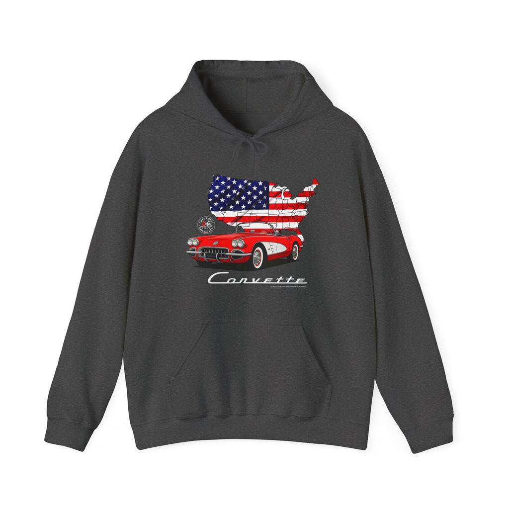C1 Corvette American Flag Cotton Blend Hooded Sweatshirt – Legends of the Road, Perfect for the Corvette Fan