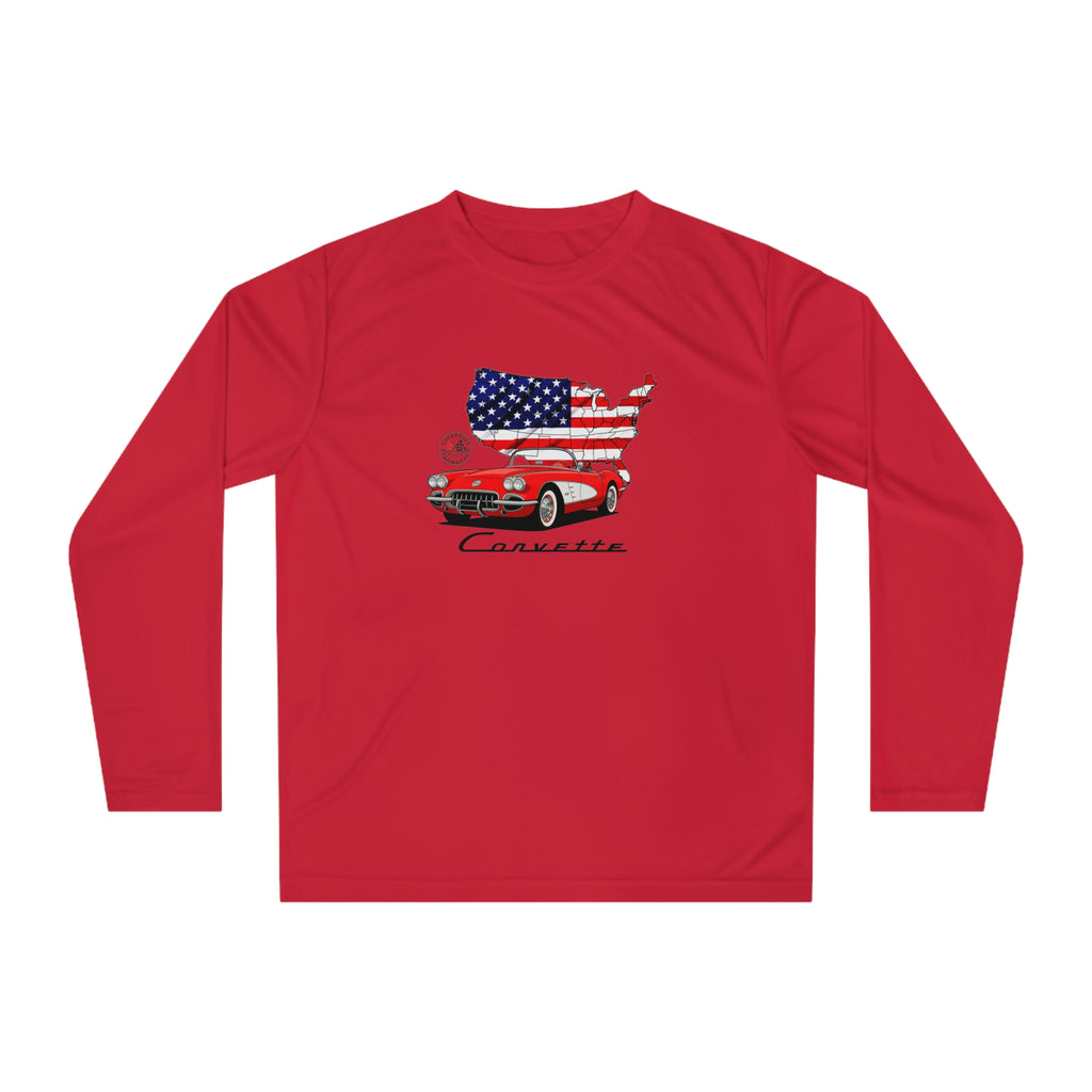 C1 Corvette American Classic Emblem Long Sleeve Performance Tee Shirt – Legends of the Road, Perfect for the Corvette Fan