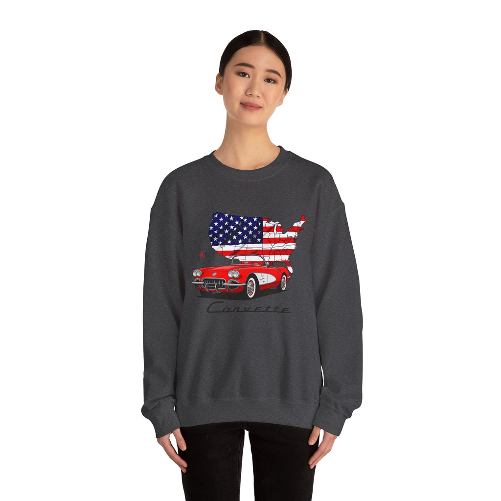C1 Corvette American Flag Cotton Blend Sweatshirt – Legends of the Road, Perfect for the Corvette Fan