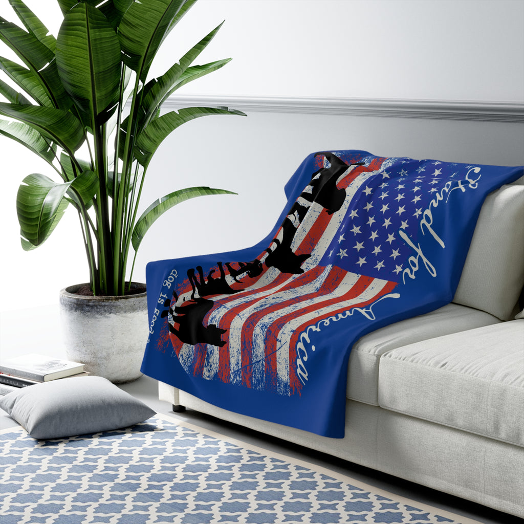 Dog is Good Stand for America blaue Sherpa-Fleecedecke, offiziell lizenziert und hergestellt in den USA