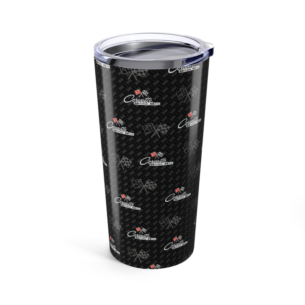 Corvette C2 Logo Toss  Pattern Carbon Tumbler 20oz | Retro Car Lover Travel Cup, Gift for Him, Car Enthusiast, Father's Day, Road Trip