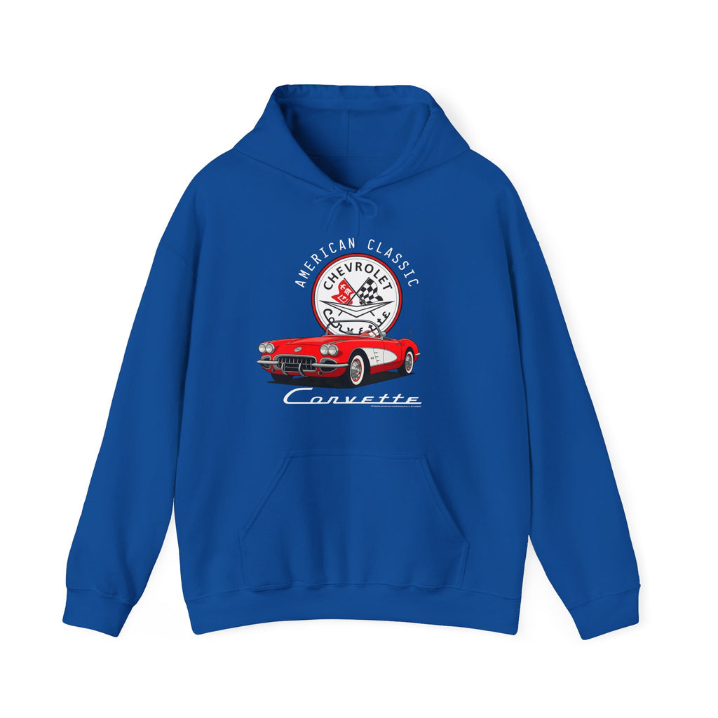 C1 Corvette American Classic Emblem Cotton Blend Hooded Sweatshirt – Legends of the Road, Perfect for the Corvette Fan