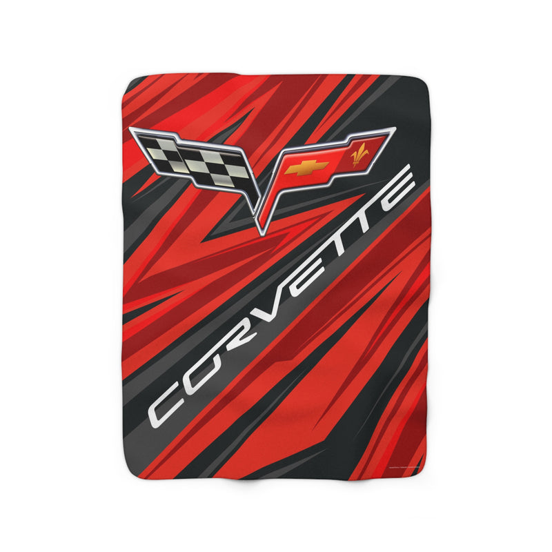 C6 Corvette Racing Decorative Diagonal Pattern Sherpa Blanket, Perfect for Chilly Days
