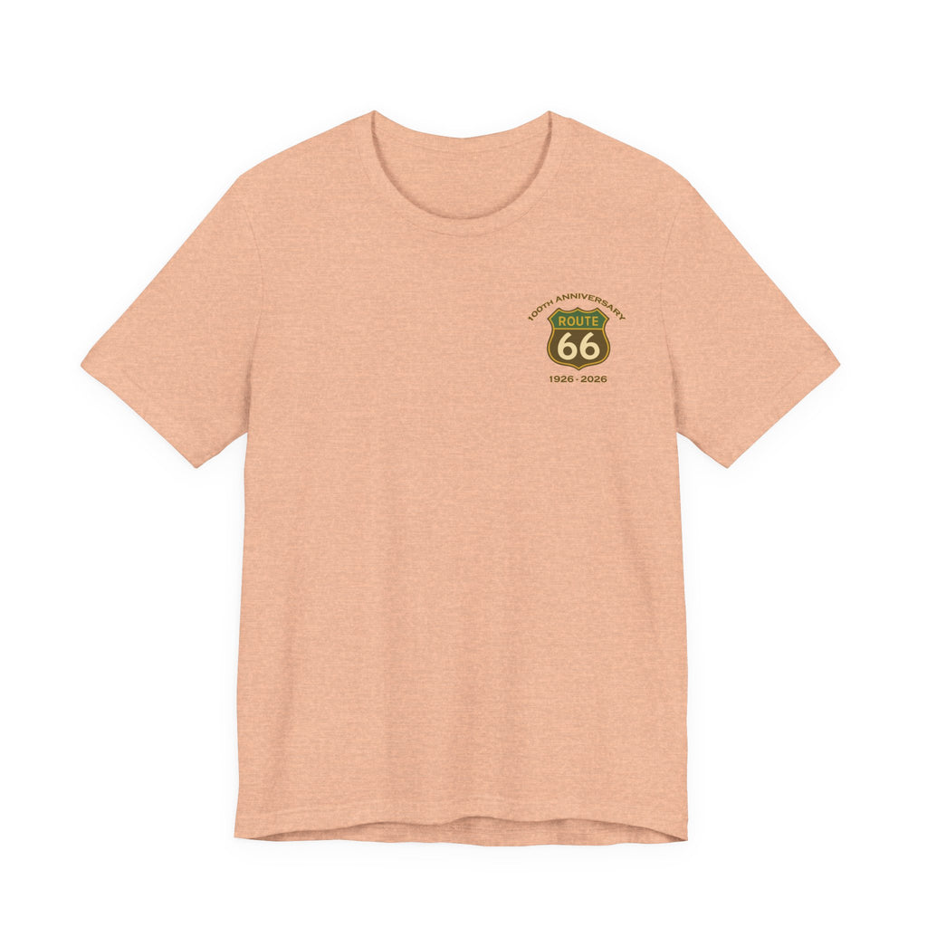 Legends of Route 66 100th Anniversary Landmark Collage Design Cotton Front and Back Printed Short Sleeve Tee