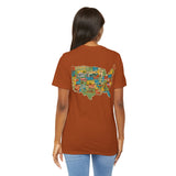 Legends of Route 66 100th Anniversary Landmark Map Design Cotton Front and Back Printed Short Sleeve Tee