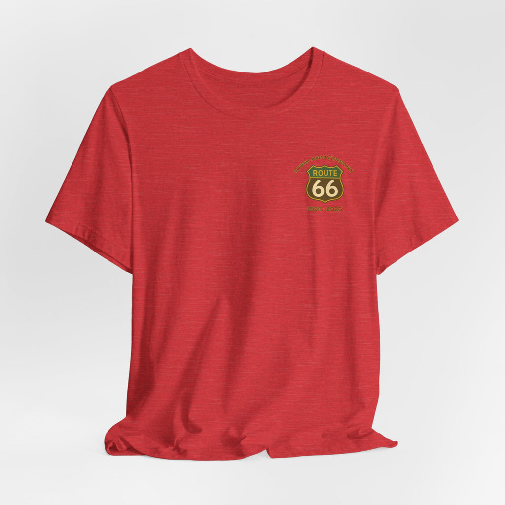 Legends of Route 66 100th Anniversary Landmark Collage Design Cotton Front and Back Printed Short Sleeve Tee