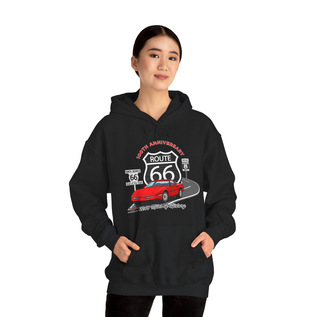 C4 Corvette Route 66 100th Anniversary Hooded Sweatshirt – Legends of the Road, Perfect for the Corvette Fan
