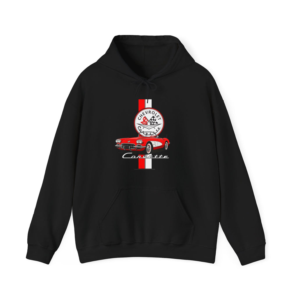 C1 Corvette Vertical Stripe Emblem Cotton Blend Hooded Sweatshirt – Legends of the Road, Perfect for the Corvette Fan