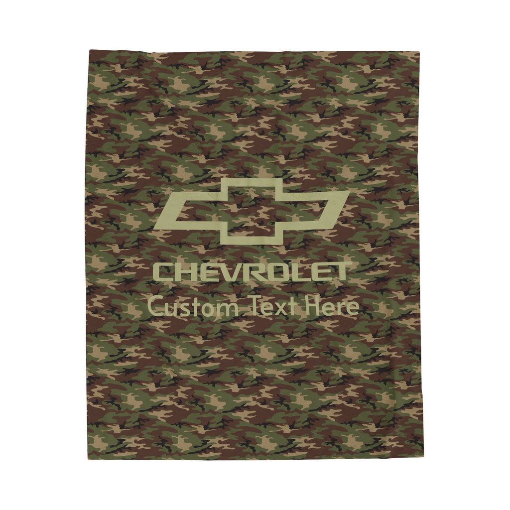 Personalized Chevrolet Bowtie Camo Velveteen Plush Blanket, Ultra-Soft Medium-Weight 50x60" Blanket with Custom Text Option, Ideal Gift Idea for Chevy Enthusiasts, Cozy Home Decor