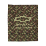 Personalized Chevrolet Bowtie Camo Velveteen Plush Blanket, Ultra-Soft Medium-Weight 50x60" Blanket with Custom Text Option, Ideal Gift Idea for Chevy Enthusiasts, Cozy Home Decor