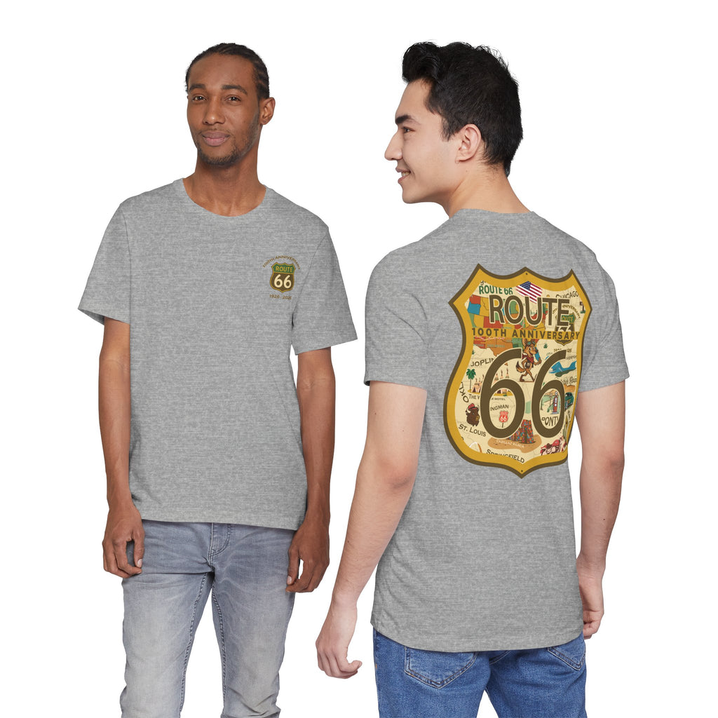 Legends of Route 66 100th Anniversary Landmark Shield Design Cotton Front and Back Printed Short Sleeve Tee