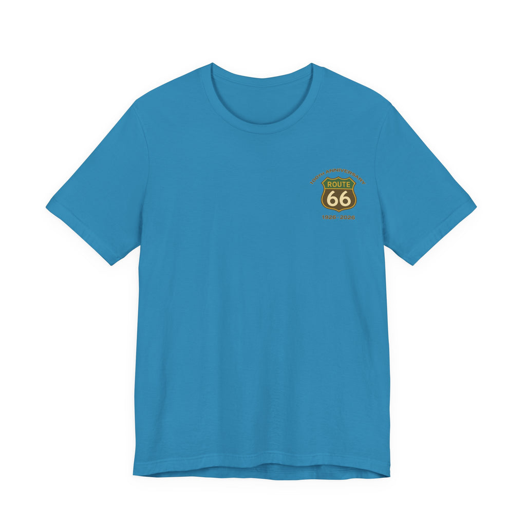 Legends of Route 66 100th Anniversary Landmark Map Design Cotton Front and Back Printed Short Sleeve Tee