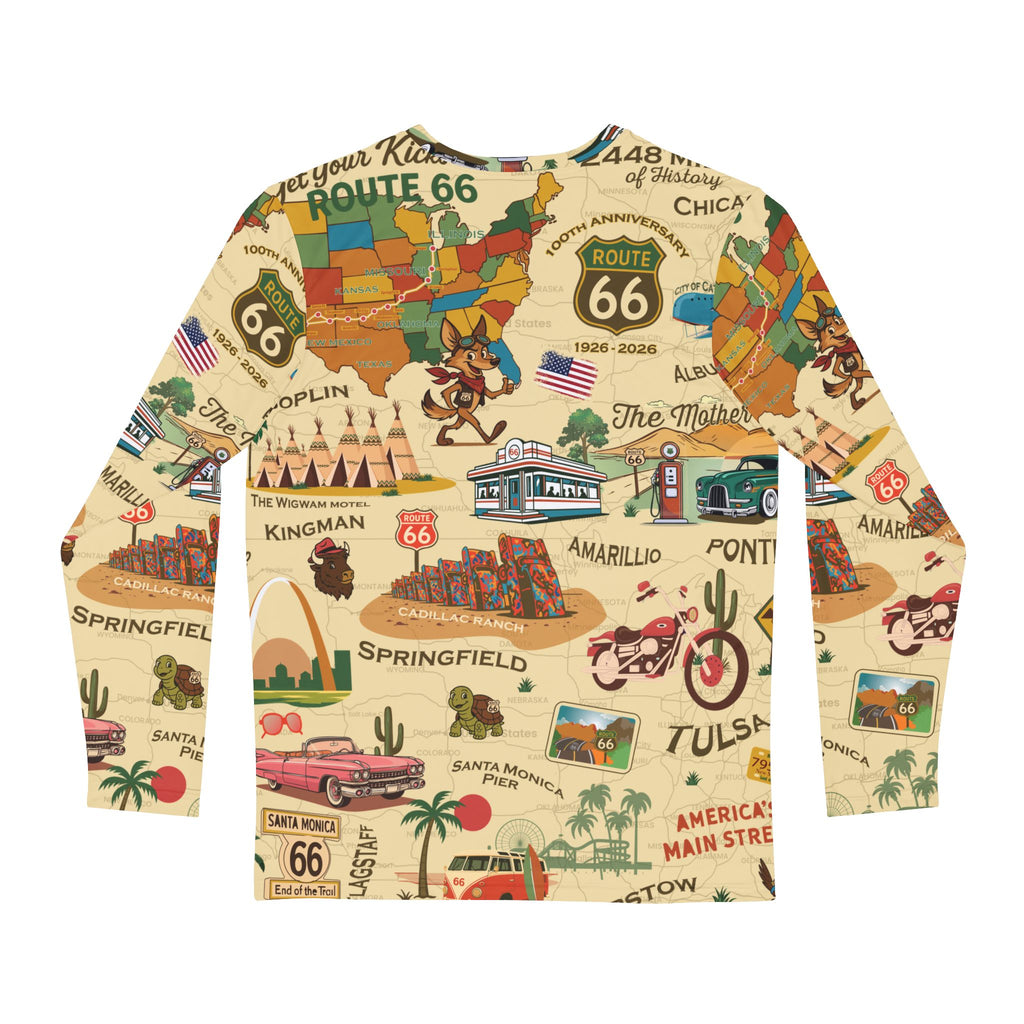 Legends of Route 66 100th Anniversary Retro Travel Long Sleeve Tee, Men's Graphic Top, Americana Apparel, Perfect Gift for Road Trip Lovers