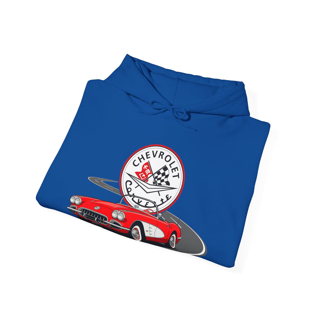 C1 Corvette Emblem & Track Cotton Blend Hooded Sweatshirt – Legends of the Road, Perfect for the Corvette Fan