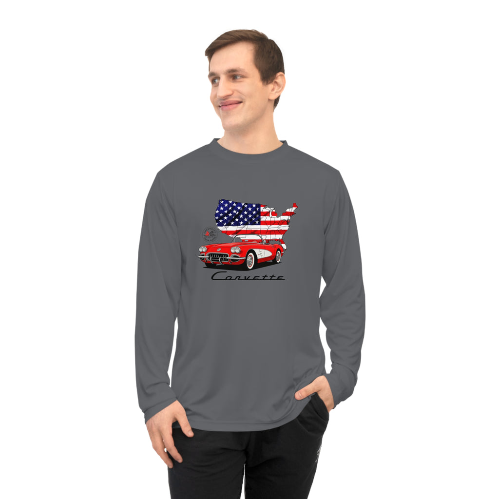 C1 Corvette American Classic Emblem Long Sleeve Performance Tee Shirt – Legends of the Road, Perfect for the Corvette Fan