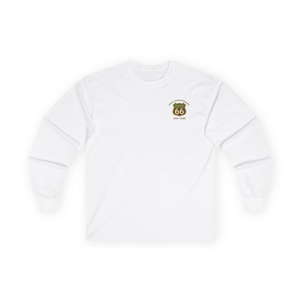 Legends of Route 66 100th Anniversary Iconic Highway Shield Design Cotton Front and Back Printed Tee - Long Sleeve