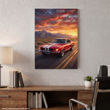 Carroll Shelby Red GT500 Sports Coupe Front View Sunset Highway Portrait Canvas Wall Art