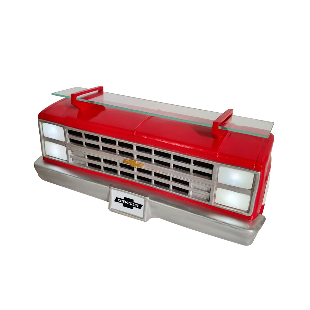 Sunbeltgifts 1985 Chevrolet C10 Truck Wall Shelf, Red, 19.30x5.70x8.10 inches, Tempered Glass, Battery Powered LED Headlights, Car Enthusiast Gift, Classic Truck Decor, Chevy Collector Item