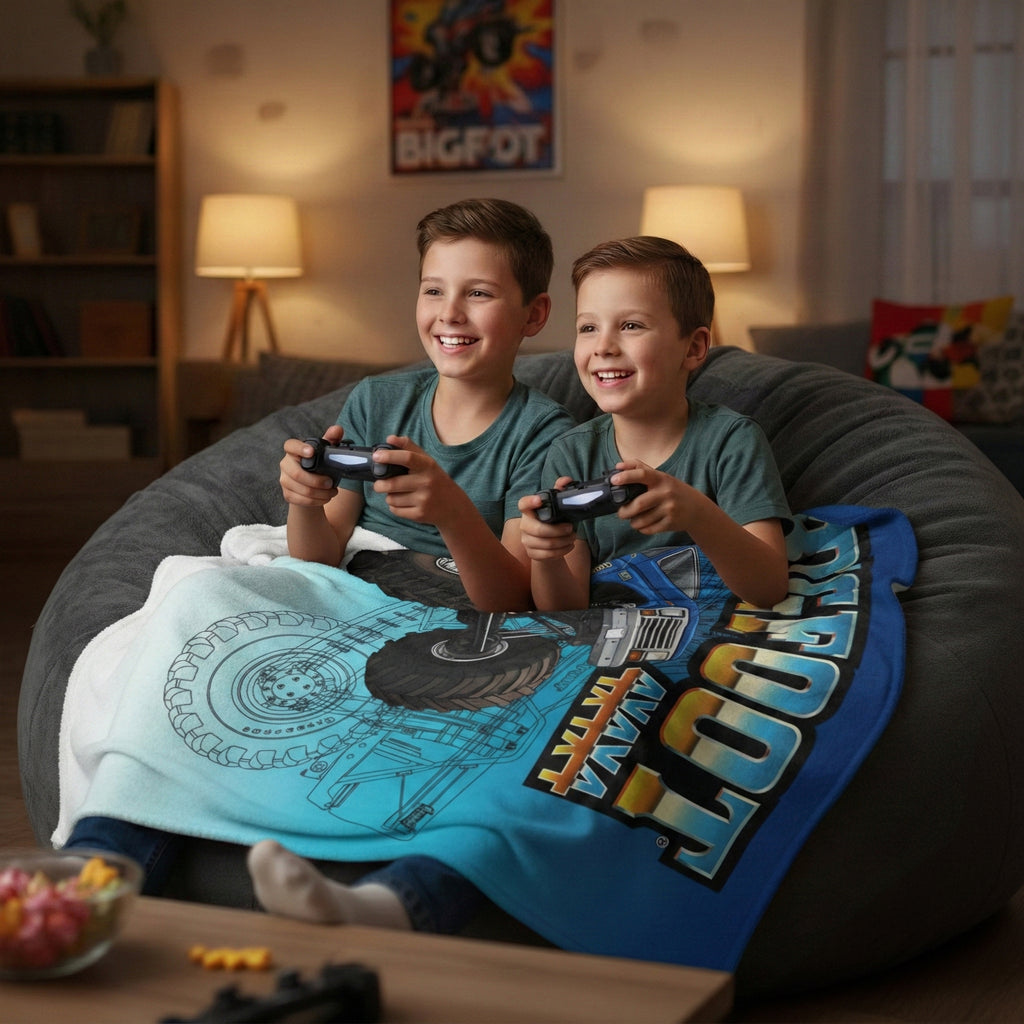 BIGFOOT 4X4X4® "Legendary Blueprint" 50x60 USA-Made Sherpa Blanket — Ultra-Soft Plush Throw