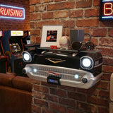 Sunbeltgifts 1957 Chevrolet Bel Air Wall Shelf, Floating Shelf, Tempered Glass, Black, 20x6.1x8 inches, Functional LED Headlights, Battery Operated, Chevy Decor, Unique Gift for Classic Car Enthusiast
