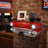 Sunbeltgifts 1957 Chevy Bel Air Wall Shelf, Floating Shelf, Red, 20x6.1x8 inches, Tempered Glass, LED Headlights, Battery Operated, Classic Car Wall Decor, Novelty Gift, Gift Idea for Car Fans