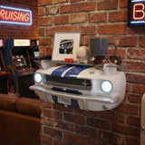 Sunbeltgifts 1966 Carroll Shelby GT350 Floating Shelf, White with Blue Stripes, 19.7x5.9x7.9 inches, Tempered Glass, LED Headlights, Automotive Wall Decor, Shelby Lover Gift, Vintage Car Enthusiast