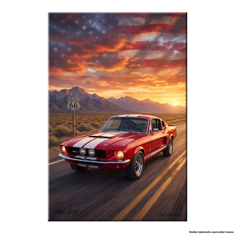 Carroll Shelby Red GT500 Sports Coupe Front View Sunset Highway Portrait Canvas Wall Art