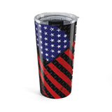 Tumbler with American flag design on a white background
