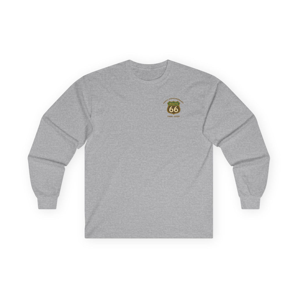 Legends of Route 66 100th Anniversary Landmark Collage Design Cotton Front and Back Printed Tee – Long Sleeve