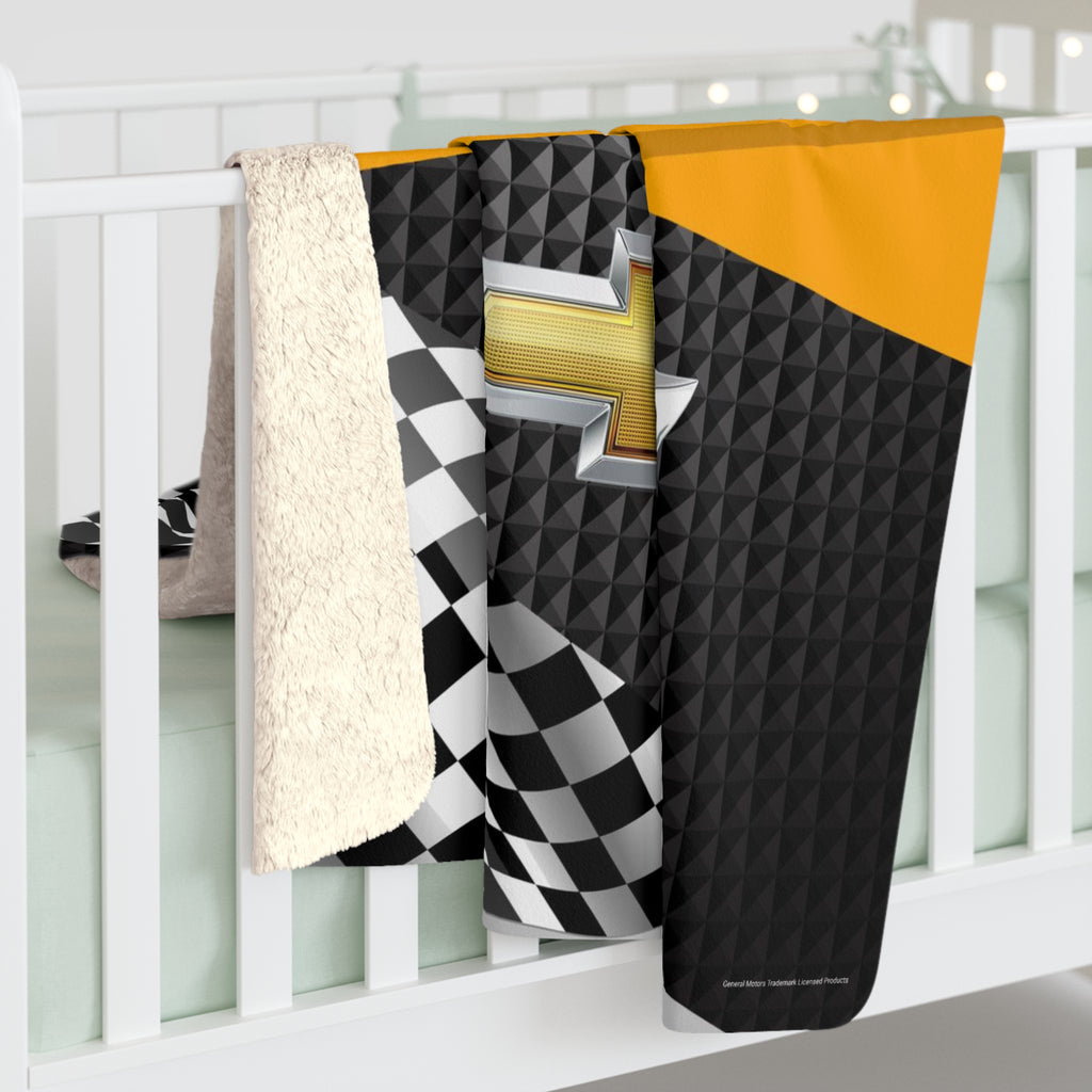 Personalized Camaro Checkered Flag Racing Decorative Sherpa Blanket, Perfect for Chilly Days.