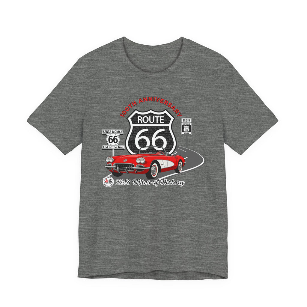 C1 Corvette Route 66 100th Anniversary Short Sleeve Tee – Legends of the Road, Perfect for the Corvette Fan