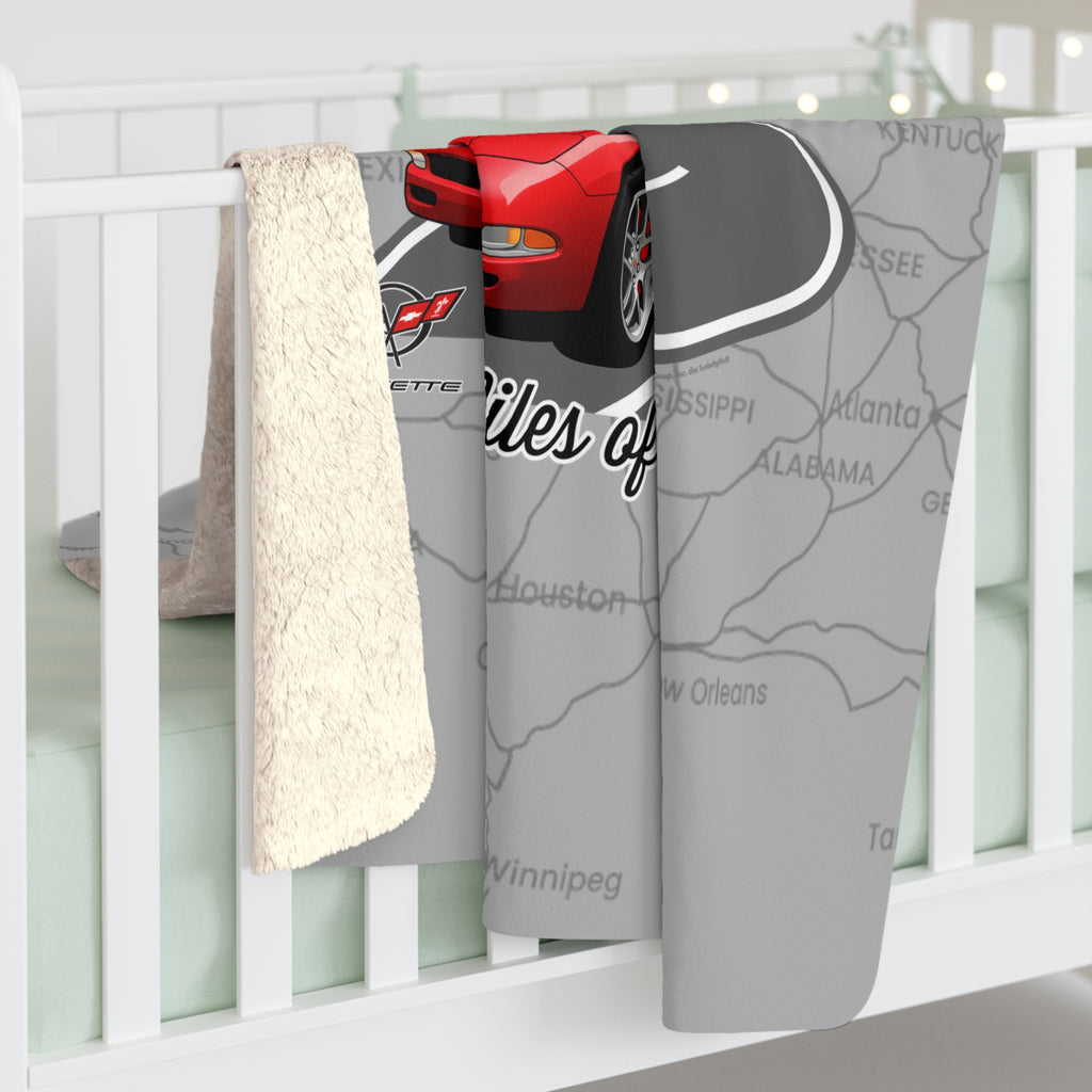 C5 Corvette Route 66 100th Anniversary Sherpa Blanket – Legends of the Road (50" x 60"), Perfect for the Corvette Fan