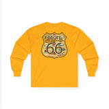 Legends of Route 66 100th Anniversary Iconic Highway Shield Design Cotton Front and Back Printed Tee - Long Sleeve