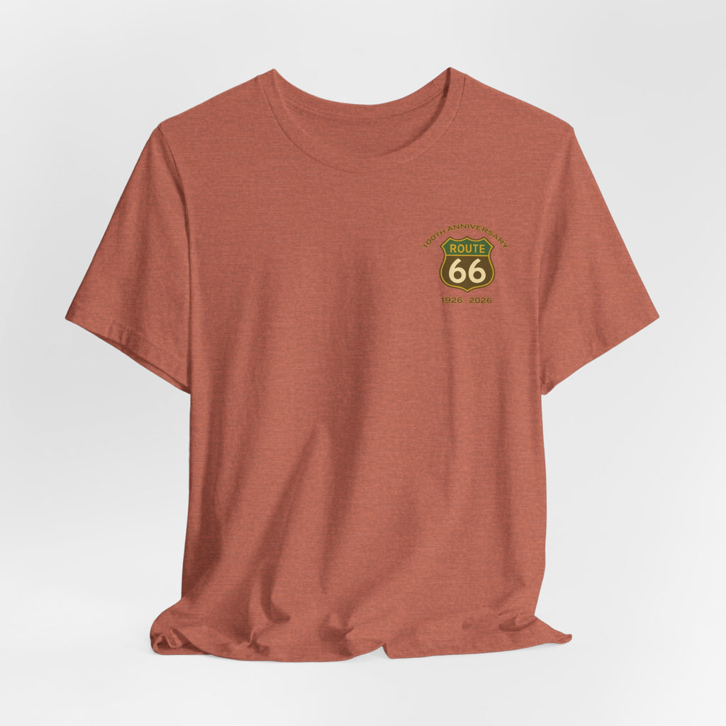 Legends of Route 66 100th Anniversary Landmark Collage Design Cotton Front and Back Printed Short Sleeve Tee