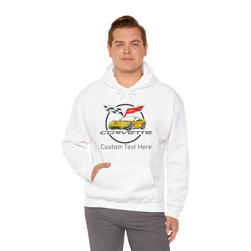 C6 Corvette Personalized Custom Car Color Cotton Blend Hooded Sweatshirt- YELLOW