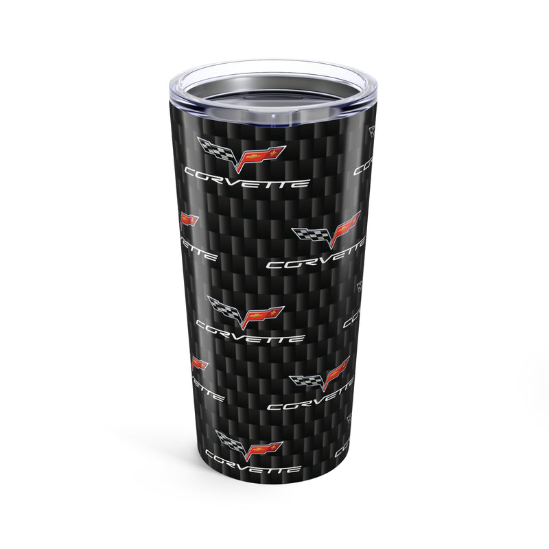 Corvette C6 Logo Repeat Pattern Carbon Tumbler 20oz | Retro Car Lover Travel Cup, Gift for Him, Car Enthusiast, Father's Day, Road Trip