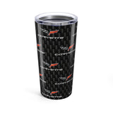 Corvette C6 Logo Repeat Pattern Carbon Tumbler 20oz | Retro Car Lover Travel Cup, Gift for Him, Car Enthusiast, Father's Day, Road Trip