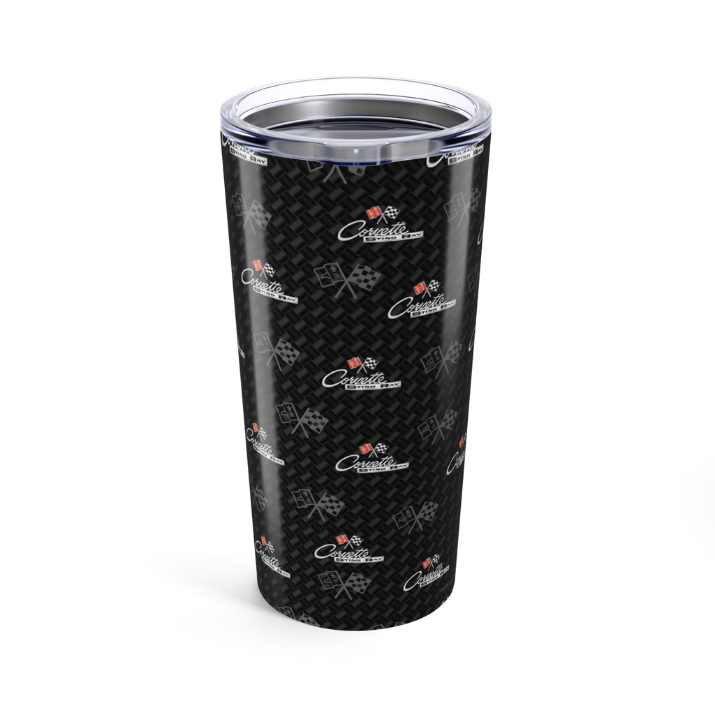 Corvette C2 Logo Toss  Pattern Carbon Tumbler 20oz | Retro Car Lover Travel Cup, Gift for Him, Car Enthusiast, Father's Day, Road Trip