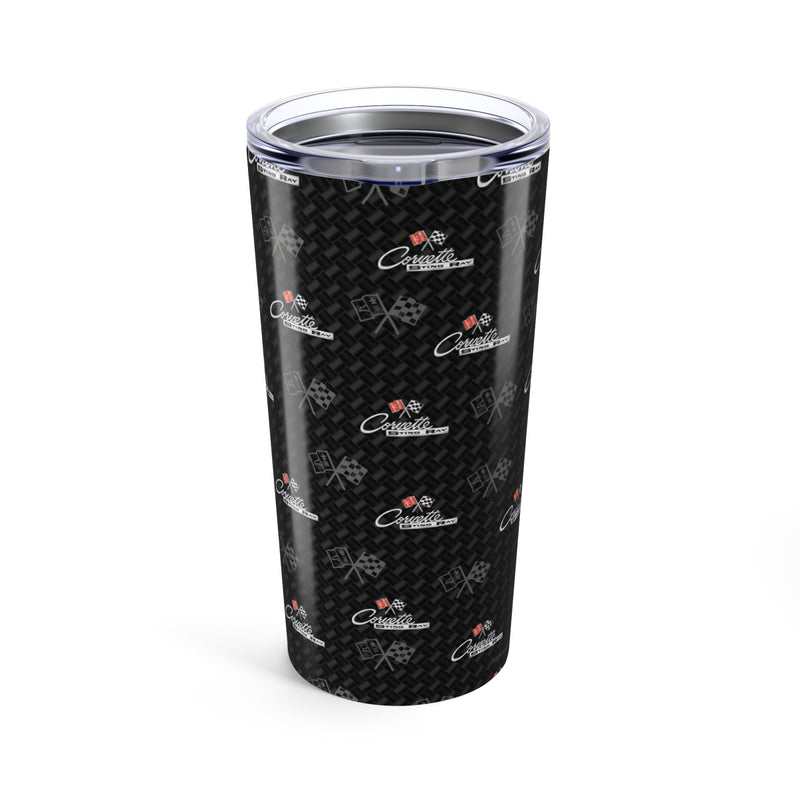 Corvette C2 Logo Toss  Pattern Carbon Tumbler 20oz | Retro Car Lover Travel Cup, Gift for Him, Car Enthusiast, Father's Day, Road Trip
