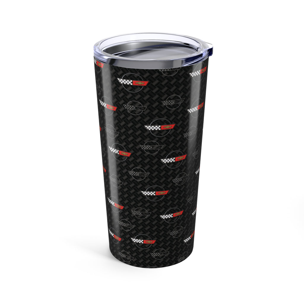 Corvette C4 Logo Toss  Pattern Carbon Tumbler 20oz | Retro Car Lover Travel Cup, Gift for Him, Car Enthusiast, Father's Day, Road Trip