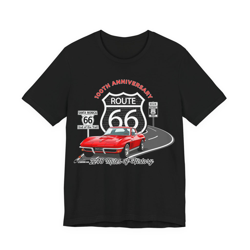 C2 Corvette Route 66 100th Anniversary Short Sleeve Tee – Legends of the Road, Perfect for the Corvette Fan