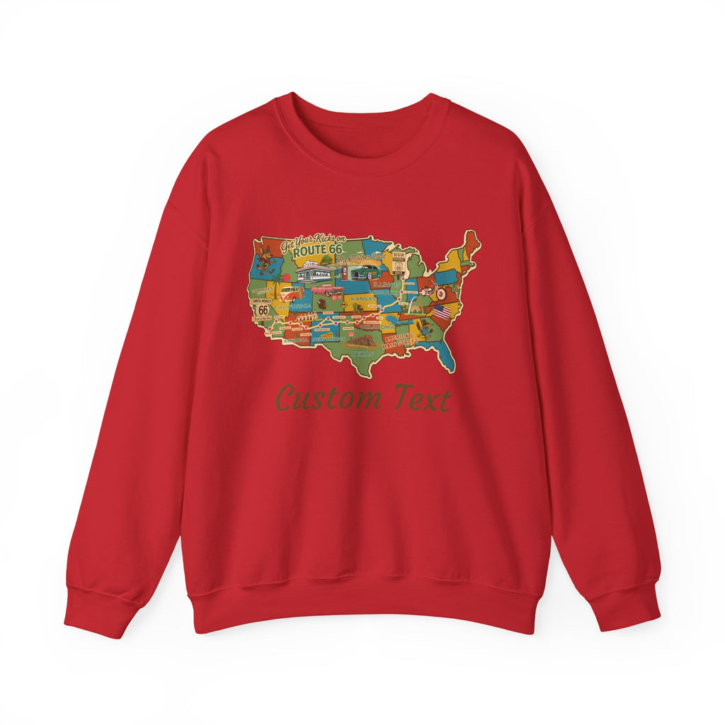 Legends of Route 66 100th Anniversary USA Map Personalized Fleece Crewneck Sweatshirt
