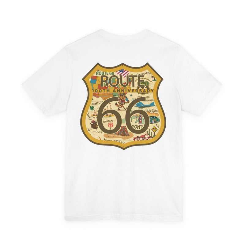 Legends of Route 66 100th Anniversary Landmark Shield Design Cotton Front and Back Printed Short Sleeve Tee