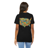 Legends of Route 66 100th Anniversary Landmark Map Design Cotton Front and Back Printed Short Sleeve Tee