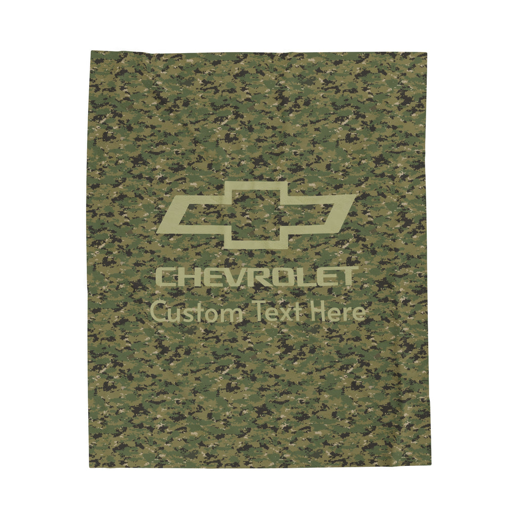 Personalized Chevrolet Bowtie Digital Camo Velveteen Plush Blanket, Ultra-Soft Medium-Weight 50x60" Blanket with Custom Text Option, Perfect Gift for Chevy Enthusiasts, Home Decor