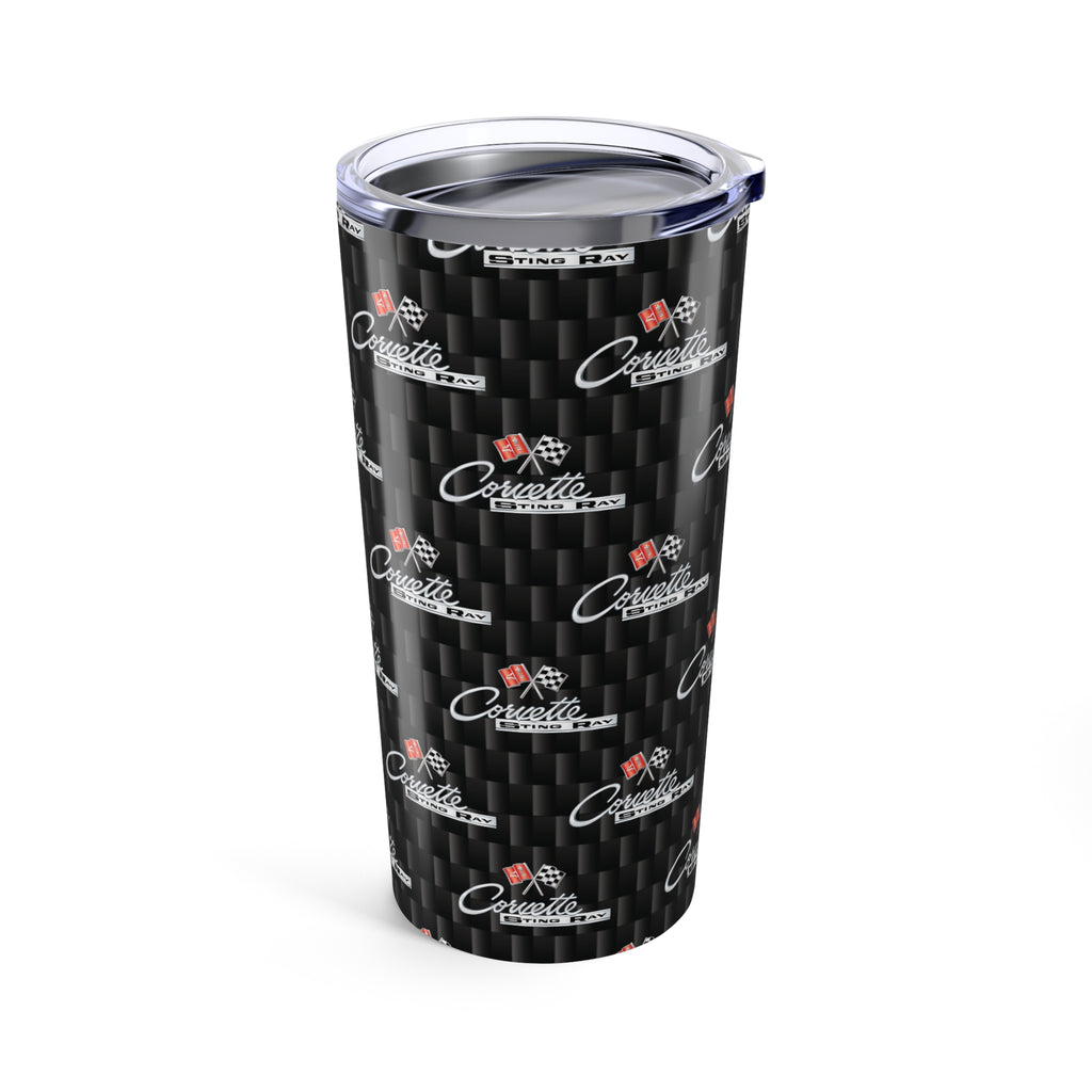 Corvette C2 Logo Repeat Pattern Carbon Tumbler 20oz | Retro Car Lover Travel Cup, Gift for Him, Car Enthusiast, Father's Day, Road Trip