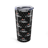Corvette C2 Logo Repeat Pattern Carbon Tumbler 20oz | Retro Car Lover Travel Cup, Gift for Him, Car Enthusiast, Father's Day, Road Trip